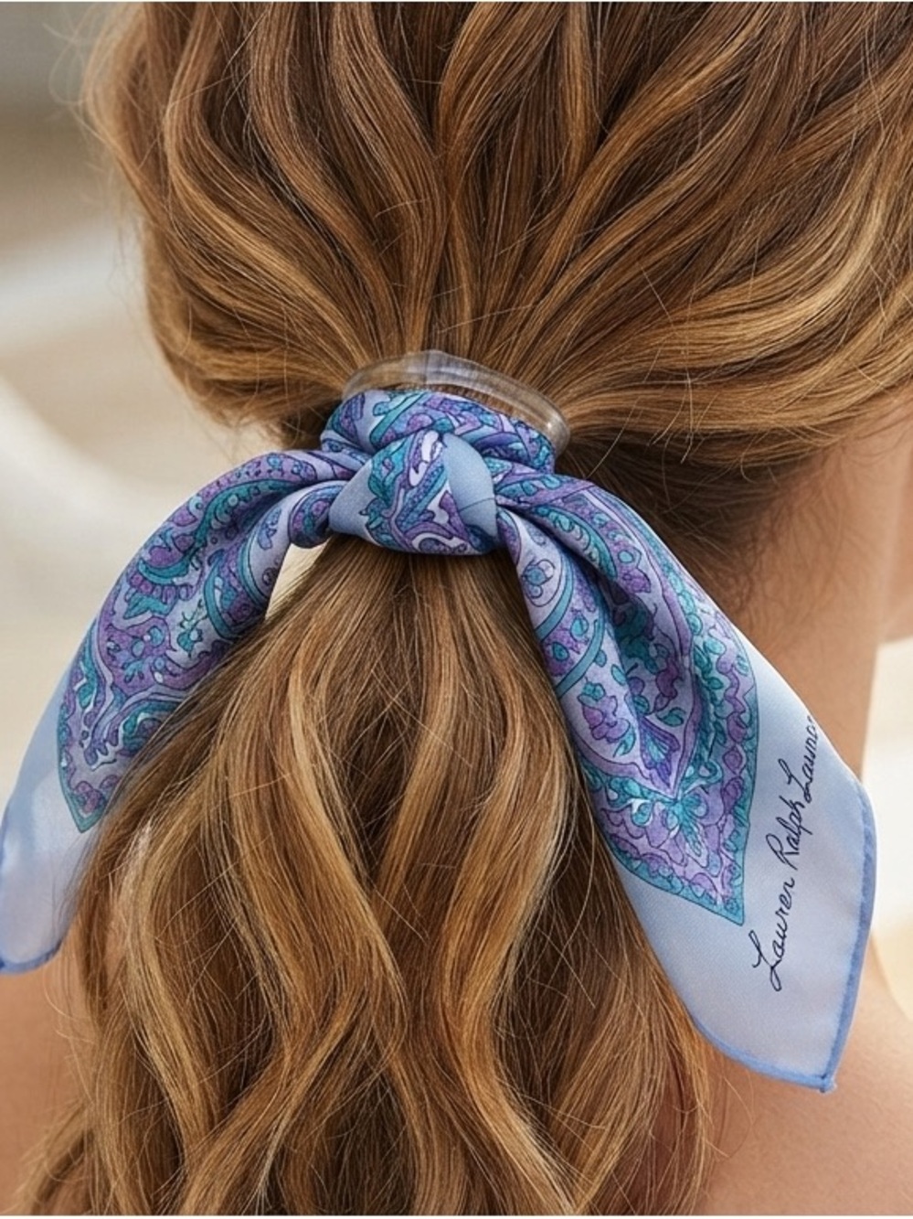 Lauren Ralph Lauren Blue Floral Paisley  Square Scarf 21" x 21"